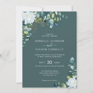 Invitation Mariage chic eucalyptus verdure blanc fleurs