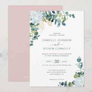 Invitation Mariage chic eucalyptus verdure blanc fleurs