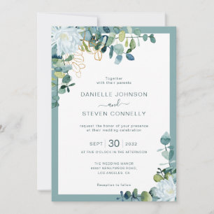 Invitation Mariage chic eucalyptus verdure blanc fleurs