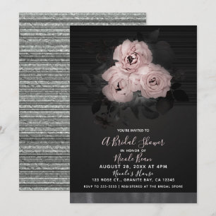 Invitation Mariage chic floral glamour moderne rose et noir p