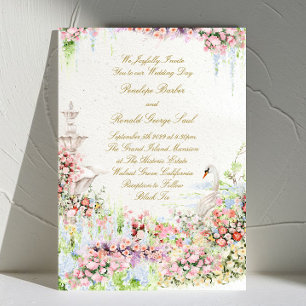 Invitation mariage chic floral romantique avec cygne calligra