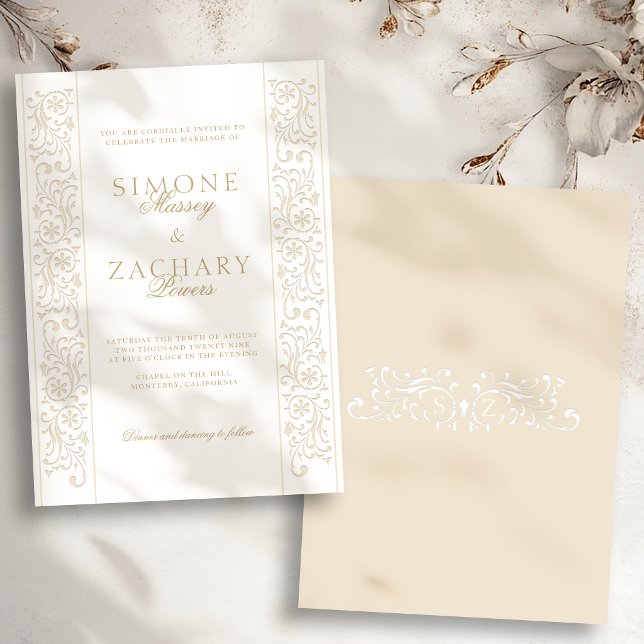 Invitation Mariage Chic Formel Bordure Ecru à Rinceaux (Créateur téléchargé)