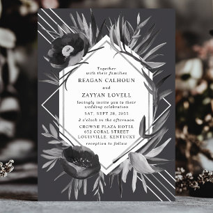 Invitation Mariage chic géométrique floral monochrome élégant