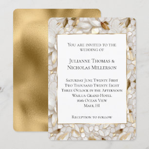 Invitation Mariage Chic Gold Glam White Lotus Flowers