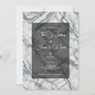 Invitation Mariage chic gris et blanc tendance marbre glamour