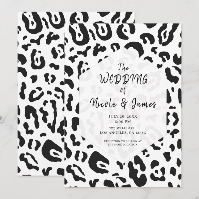 Invitation Mariage chic léopard tachet noir et blanc (Devant / Derrière)