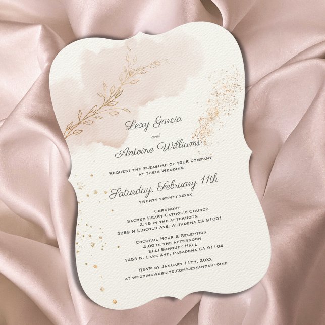 Invitation Mariage Chic Mauve Watercolor Gold Splatters (Créateur téléchargé)