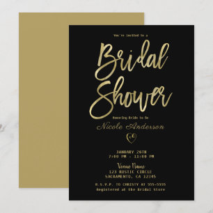Invitation Mariage chic minimaliste moderne noir et or