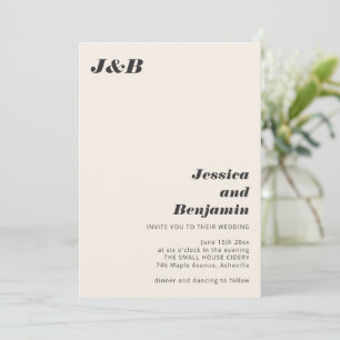 Invitation Mariage chic moderne à monogramme gras noir ivoire