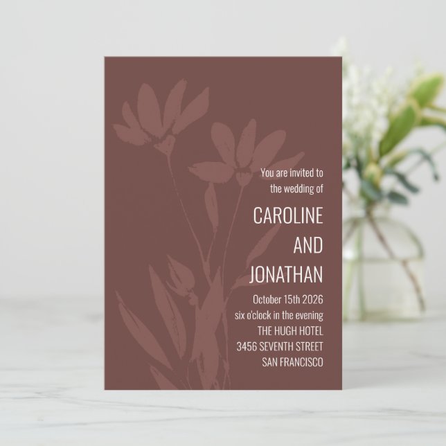 Invitation Mariage chic moderne avec ligne artistique florale (Debout devant)