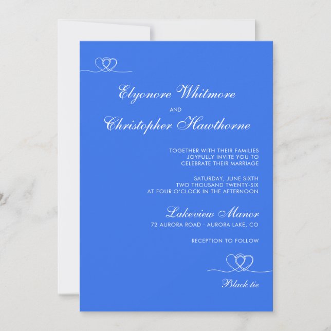 Invitation Mariage chic moderne bleu gras mélange et assorti (Devant)