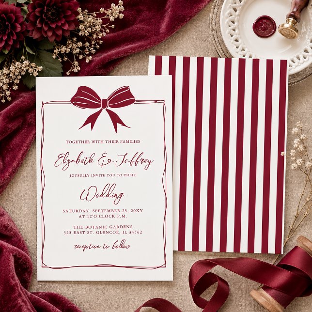 Invitation Mariage Chic Moderne Coquette Arc à main levée (Handdrawn Bow Coquette Modern Chic Wedding Invitation)