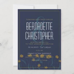 Invitation Mariage Chic Moderne Élégant Simple Bleu Jaune