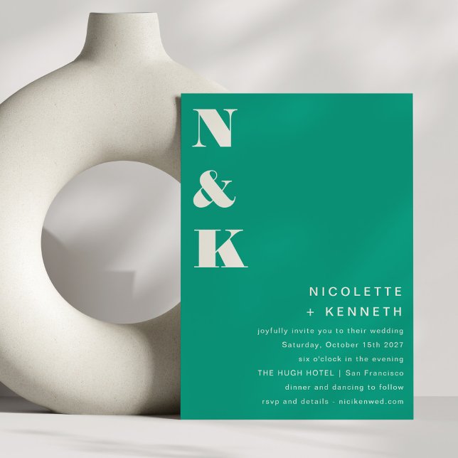 Invitation Mariage Chic Moderne Monogramme Gras Vert Émeraude (Créateur téléchargé)