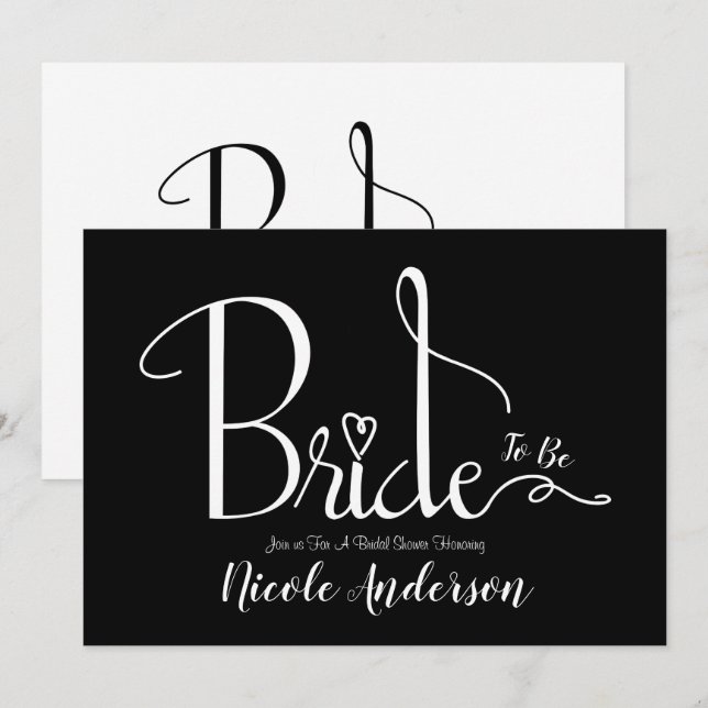 Invitation Mariage Chic Moderne Noir et Blanc Fête de Mariée (Devant / Derrière)