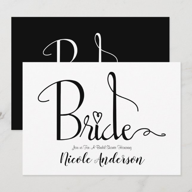 Invitation Mariage Chic Moderne Noir et Blanc Fête de Mariée (Devant / Derrière)
