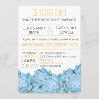 Mariage chic moderne succulent bleu et jaune