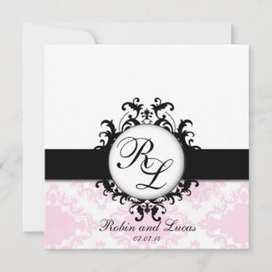 Invitation Mariage Chic Monograms Inviter Blanc Rose Damask