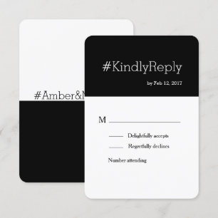 Invitation Mariage chic noir blanc moderne hashtag RSVP
