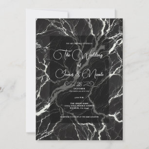 Invitation Mariage chic noir et blanc tendance marbre glamour