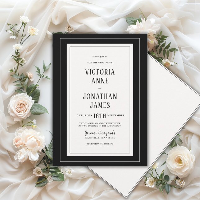 Invitation Mariage chic noir et crème élégant (Créateur téléchargé)
