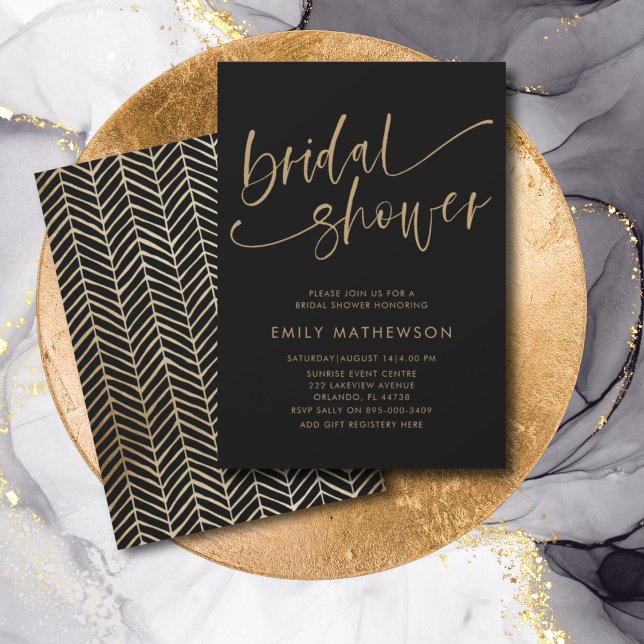 Invitation Mariage Chic Noir & Or Calligraphie (Créateur téléchargé)