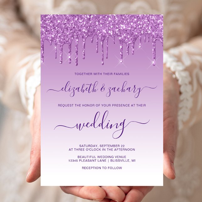 Invitation Mariage Chic Pailleté Violet (Créateur téléchargé)