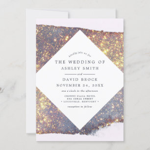 Invitation Mariage Chic Paillettes Or et Violet Iridescent 