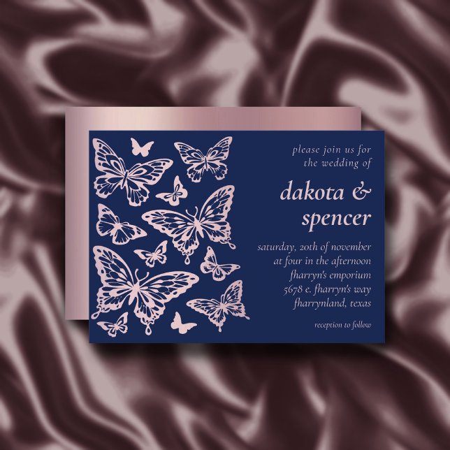 Invitation Mariage chic papillon | Blush Pink et Navy Blue (Créateur téléchargé)