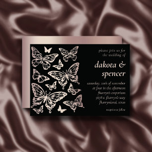 Invitation Mariage chic papillon   Blush Rose Gold et Black