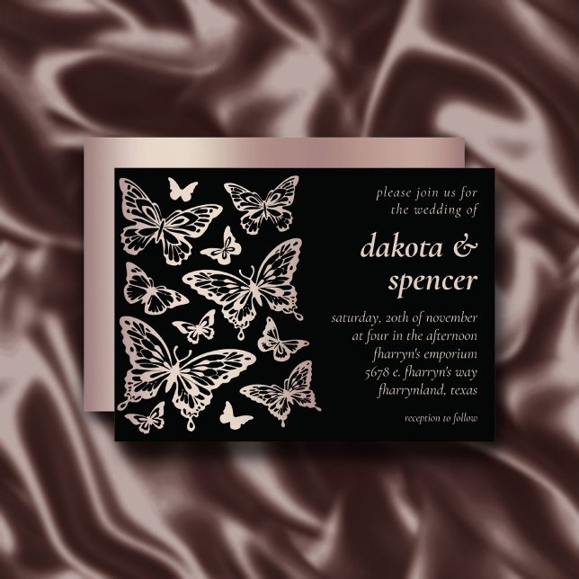 Invitation Mariage chic papillon | Blush Rose Gold et Black (Créateur téléchargé)