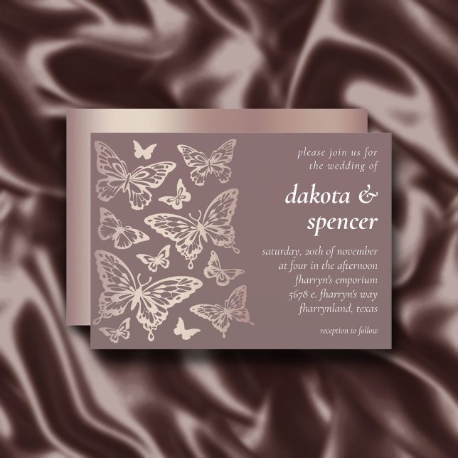Invitation Mariage chic papillon | Blush Rose Gold Metallic (Créateur téléchargé)