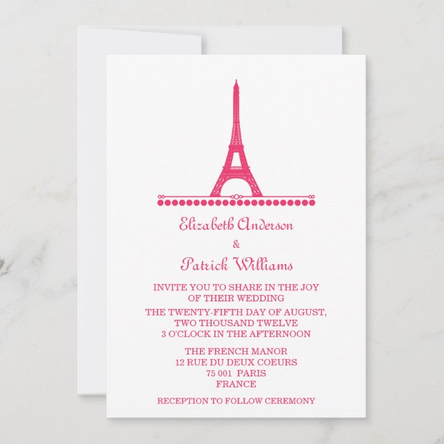 Invitation Mariage Chic Parisien, Rose (Devant)