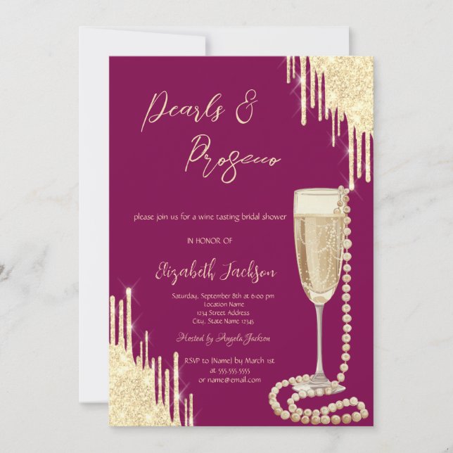 Invitation Mariage Chic Perles Prosecco Dégustation  (Devant)