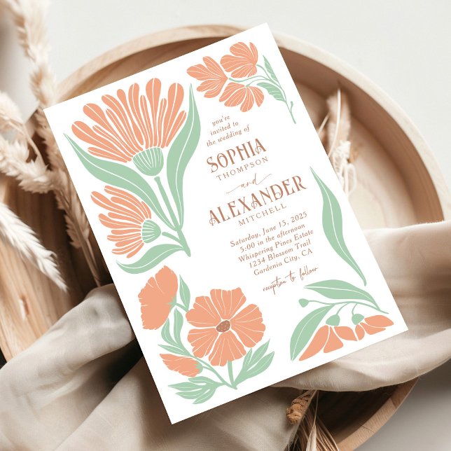 Invitation Mariage Chic Retro Peach Boho (Créateur téléchargé)