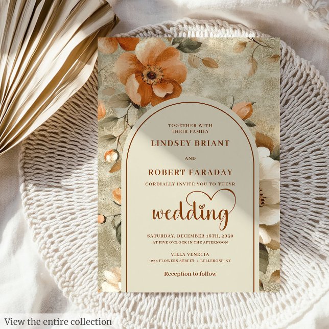 Invitation Mariage Chic Romantique Boho Orange Brûlé Ivoire S (Romantic Boho Burnt Orange Ivory Sage Wedding Invitation)