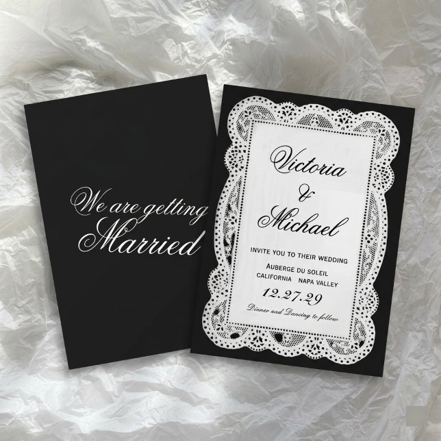 Invitation Mariage Chic Romantique Papier Dentelle Blanc Vint (Créateur téléchargé)