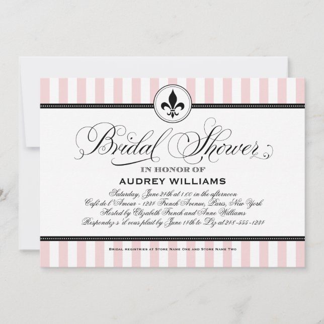 Invitation Mariage Chic Rose Fleur de Lis Fête de Mariée (Devant)