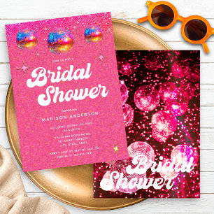 Invitation Mariage Chic Rose Pailleté Rétro Disco Balle Brida