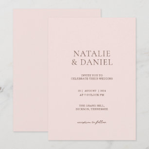 Invitation Mariage Chic Rose Pâle & Brun Chaud
