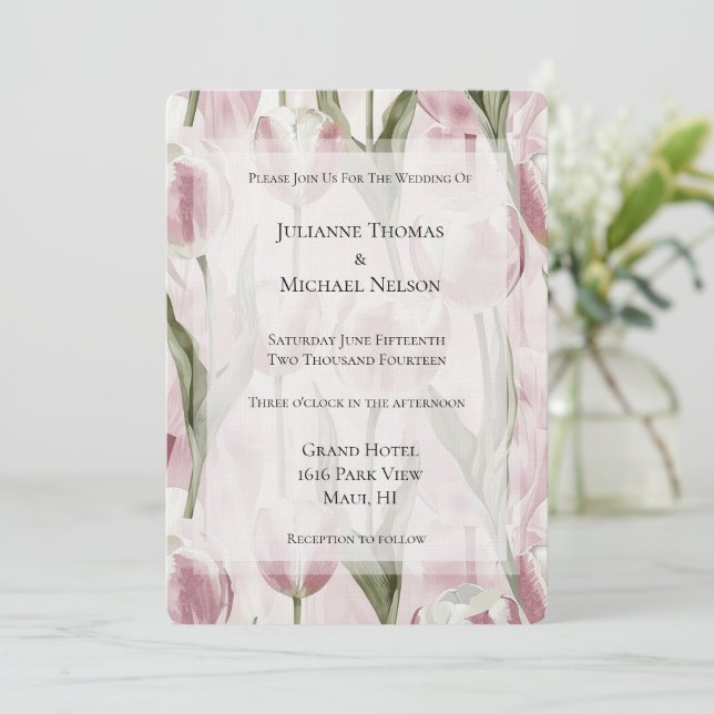 Invitation Mariage Chic rose Tulip Fleurs (Debout devant)