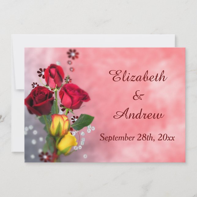 Invitation Mariage Chic Roses Rouges & Jaunes (Devant)