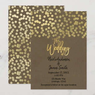 Invitation Mariage Chic Rustique Kraft Moderne Or
