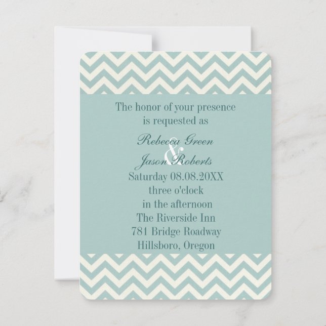 Invitation Mariage chic sarcelle et menthe chevron (Dos)