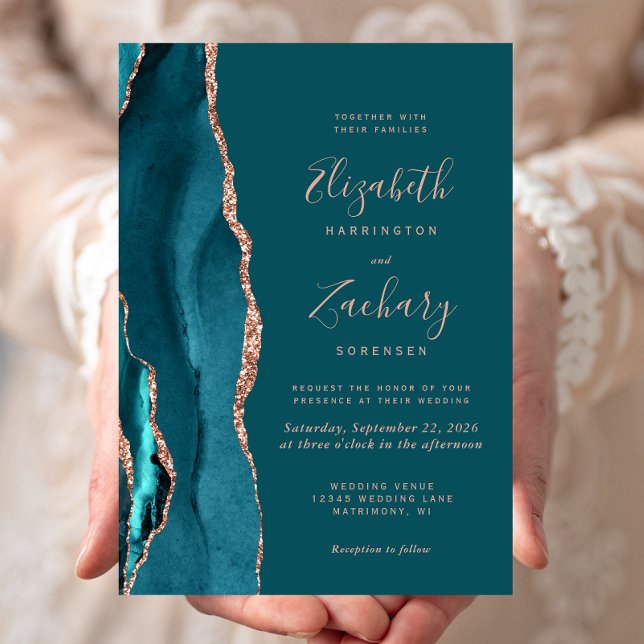 Invitation Mariage Chic sarcelle or agate (Créateur téléchargé)