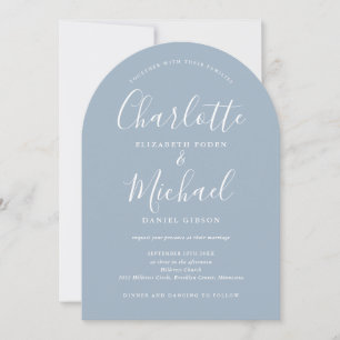 Invitation Mariage Chic Script Arch Bleu Poussiéreux Tout En