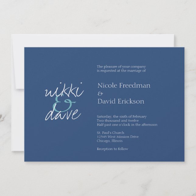 Invitation Mariage chic simple de bleu marine d'élégance de (Devant)