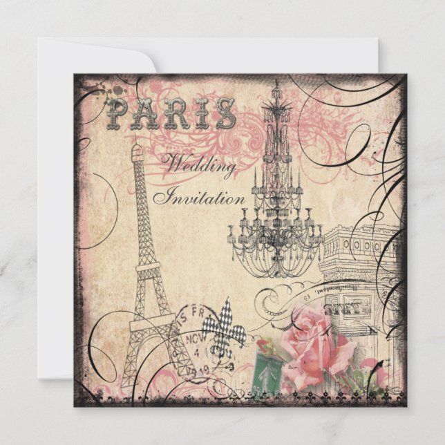 Invitation Mariage Chic Tour Eiffel & Chandelier (Devant)