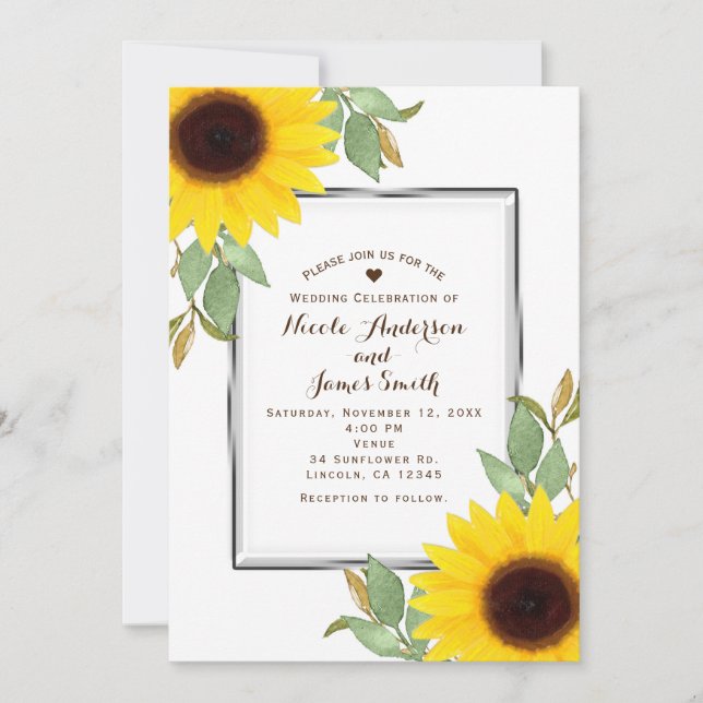 Invitation Mariage Chic Tournesols Blanc Fête Prénuptiale (Devant)