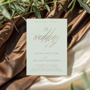 Invitation Mariage Chic Vert Sauge & Calligraphie Faux Or